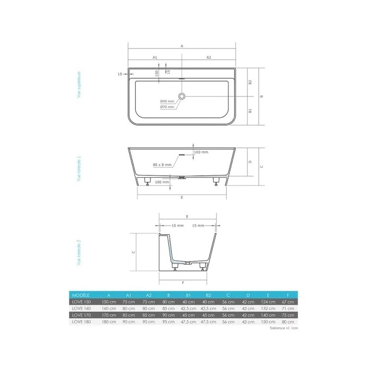 Baignoire semi-îlot LOVE en Solid Surface | Thalassor