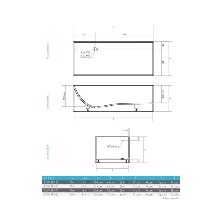 Baignoire îlot SQUARE en Solid Surface | Design rectangulaire | Thalassor
