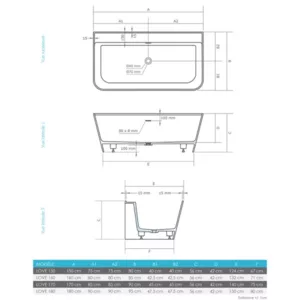 Baignoire semi-ilot moderne LOVE 150 MATE en Solid Surface, idéale pour une salle de bain élégante, disponible à l'achat et à la livraison.