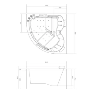 Baignoire balnéo d'angle IDYNAMIC 140x140 cm pour deux personnes, équipée d'un circuit EAU AIR AIR, fonction rinçage, séchage auto, Bluetooth et d'une pompe puissante, disponible à l'achat et à la livraison.
