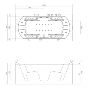 Baignoire balnéo rectangulaire ARKOS IPOWER de 190 x 90 cm, équipée de 70 jets, réchauffeur d’eau, circuit EAU AIR AIR TURBO, programmes de massage, et connectivité Bluetooth, disponible à l'achat avec livraison.