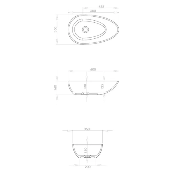 Vasque à poser en Solid Surface de 60 x 35 cm, finition mate, matériau minéral massif semblable au Corian®, résistant aux tâches et à l'humidité, avec bonde pop-up en laiton chromé, facile d'entretien et raccordement aisé, disponible à l'achat et à la livraison.