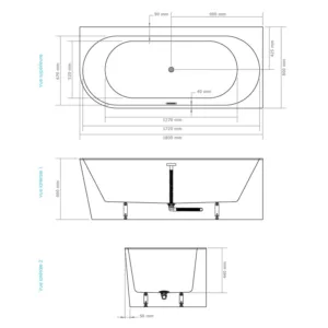 Baignoire îlot d'angle ELSA en acrylique mesurant 180 x 80 x 60 cm, disponible à l'achat et à la livraison.