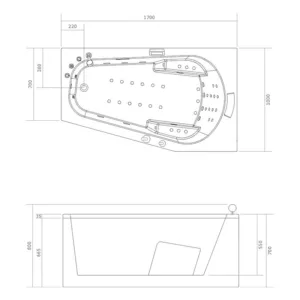 Baignoire balnéo rectangulaire KORUS IPOWER de 170 x 100 cm, équipée de 49 jets, d'un réchauffeur d'eau, d'un circuit EAU AIR AIR TURBO et de programmes de massage, avec connectivité Bluetooth, disponible à l'achat et pour livraison.
