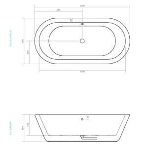 Baignoire îlot en acrylique, dimensions 165 x 80 x 58 cm, idéale pour une salle de bain moderne, disponible à l'achat et livraison.