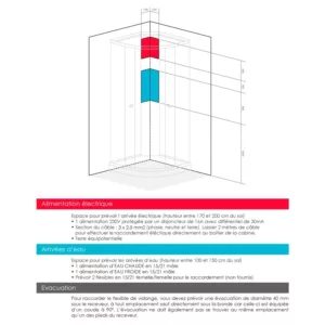Cabine hammam d'angle en blanc, mesurant 110 x 110 x 220 cm, idéale pour une expérience de spa à domicile, disponible à l'achat et à la livraison.