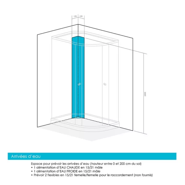Cabine de douche asymétrique SILVER de dimensions 120 x 90 x 211 cm, finition noire, idéale pour optimiser l'espace dans votre salle de bain, disponible à l'achat et à la livraison.