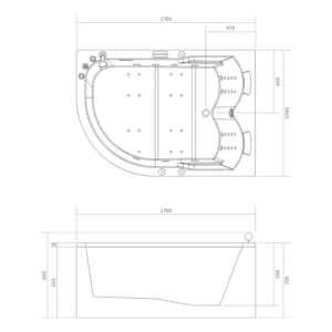 Baignoire balnéo d'angle BIPLACE IDYNAMIC, dimensions 170 x 120 cm, avec équipements complets incluant circuit EAU AIR AIR, fonction rinçage, séchage auto, Bluetooth et pompe puissante, disponible à l'achat et livraison.