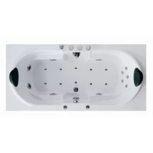 Baignoire balnéo rectangulaire Stella 190 ICONFORT, 2 places, équipée de 21 jets, d'une pompe SILENCIA de 900W, d'un réchauffeur d'eau de 1500W, et d'un système de chromothérapie LED multicouleurs, disponible à l'achat et à la livraison.