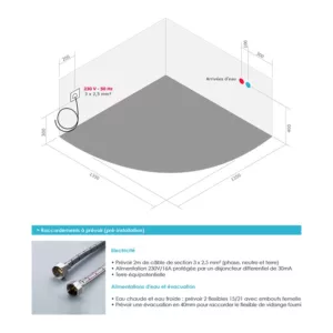 Baignoire balnéo d'angle IMASSAGE de 135 x 135 cm avec système innovant Eau Air, disponible à l'achat et à la livraison.