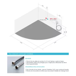 Baignoire balnéo d'angle 150 x 150 cm pour 2 personnes, modèle IMASSAGE, dotée d'un système d'hydromassage Eau Air, disponible à l'achat et à la livraison.