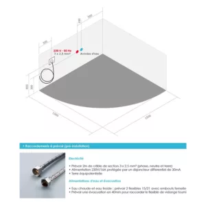 Baignoire balnéo d'angle de 150 x 150 cm pour deux personnes de la gamme IMASSAGE, équipée d'un système Eau Air, disponible à l'achat et à la livraison.