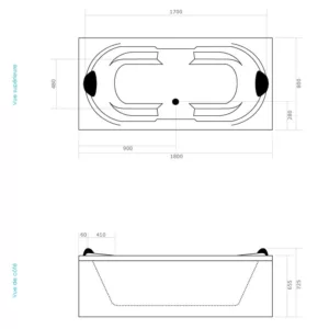 Baignoire balnéo rectangulaire STELLA 180 ICONFORT pour deux personnes, mesurant 180 x 80 cm, équipée de 21 jets, d'une pompe SILENCIA de 900W, d'un réchauffeur d'eau de 2000W, d'une robinetterie chromée en laiton, et d'options de chromothérapie LED, disponible à l'achat et à la livraison.