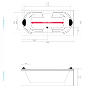 Baignoire balnéo STELLA 190 ICONFORT rectangulaire pour 2 personnes, 190 x 90 cm, équipée de 21 jets, d'une pompe SILENCIA de 900W, d'un réchauffeur d'eau de 1500W, et d'une robinetterie en laiton chromé avec chromothérapie LED. Disponible à l'achat et en livraison.