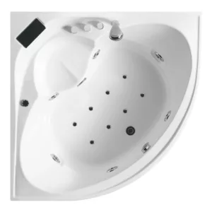 Baignoire balnéo d'angle 135 x 135 cm de la gamme IMASSAGE, équipée d'un système Eau Air, idéale pour se détendre.
