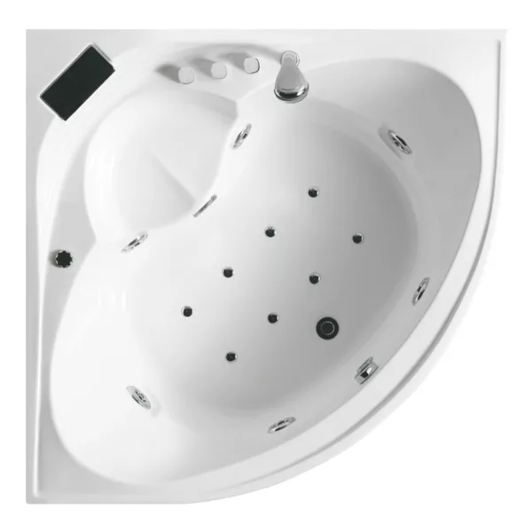 Baignoire balnéo d'angle 135 x 135 cm de la gamme IMASSAGE, équipée d'un système Eau Air, idéale pour se détendre.