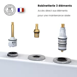 Baignoire balnéo IDYNAMIC de dimensions 170 x 85 cm, dotée de fonctionnalités avancées telles qu'un circuit EAU AIR AIR, un rinçage automatique, un séchage automatique et une connectivité Bluetooth, disponible à l'achat et à la livraison.