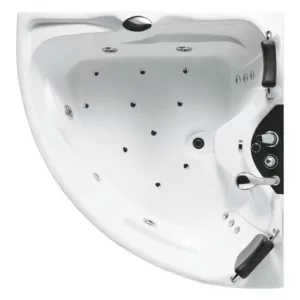 Baignoire balnéo d'angle VENISE 150 x 150 cm, conçue pour deux personnes, avec un système IMASSAGE combinant eau et air, disponible à l'achat et à la livraison.