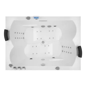 Baignoire balnéo rectangulaire 2 places IDYNAMIC de dimensions 170 x 120 cm, équipée d'un circuit EAU AIR AIR, fonction rinçage, séchage auto, Bluetooth et pompe puissante, disponible à l'achat et à la livraison.