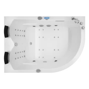 Baignoire balnéo d'angle IDYNAMIC de dimensions 170 x 120 cm, équipée d'un circuit EAU AIR AIR, d'une fonction rinçage, de séchage auto, de connectivité Bluetooth et d'une pompe puissante, disponible à l'achat et pour la livraison.