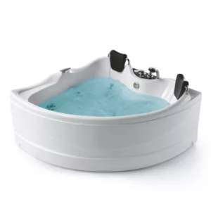 Baignoire balnéo d'angle pour 2 personnes, dimension 150 x 150 cm, modèle IMASSAGE avec système de jets d'eau et d'air, disponible à la vente et à la livraison.