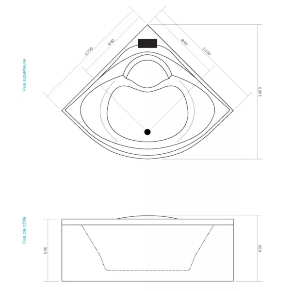Baignoire balnéo d'angle IMASSAGE de 135 x 135 cm intégrant un système Eau Air, idéale pour une expérience de spa à domicile, disponible à l'achat et pour livraison.