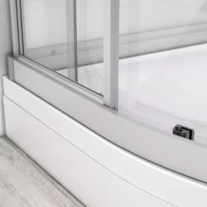 Cabine hammam d'angle blanche mesurant 110 x 110 x 220 cm, parfaite pour créer un espace de détente dans la salle de bain, disponible à l'achat avec livraison.