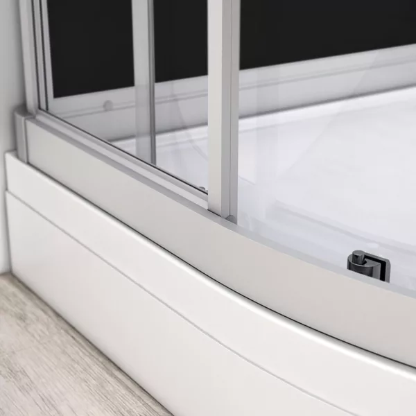 Cabine de douche asymétrique de la collection SILVER, mesurant 120 x 90 x 211 cm, de couleur noire, disponible à l'achat et pour livraison.