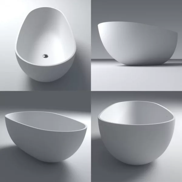 Baignoire îlot en Solid Surface COCOON de dimensions 170 x 86 x 55 cm, parfaite pour un design moderne et élégant. Disponible à l'achat et à la livraison.