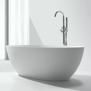 Baignoire îlot en Solid Surface de la Collection MATE, élégante et moderne, disponible à l'achat et pour livraison.