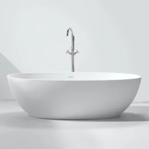 Baignoire îlot moderne en Solid Surface de la collection MATE, idéale pour un style élégant et contemporain, disponible à l'achat et à la livraison.
