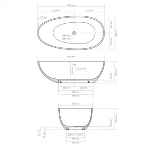 Baignoire îlot COCOON 170 MATE en Solid Surface, mesurant 170 x 86 x 55 cm, parfaite pour un design moderne et élégant, disponible à l'achat et à la livraison.