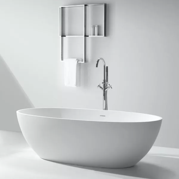 Baignoire îlot moderne LOUNGE 160 MATE en Solid Surface, dimensions 160 x 80 x 51 cm, disponible à l'achat et livraison.