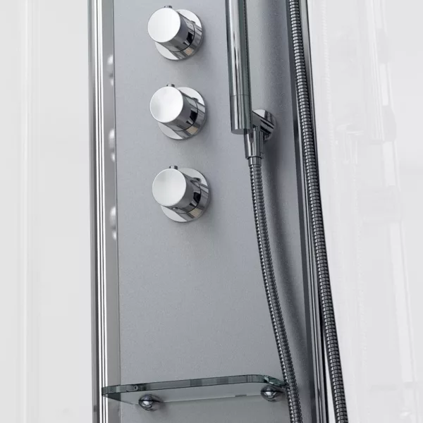 Cabine de douche hydro d'angle de 100 x 100 cm, finition blanche de la collection Silver, idéale pour une expérience de douche relaxante et disponible à l'achat avec livraison.