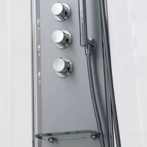 Cabine de douche hydromassante d'angle SILVER, mesurant 110 x 110 x 211 cm, idéale pour un espace bien-être dans la salle de bain, disponible à l'achat et à la livraison.