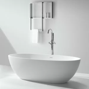Baignoire îlot en Solid Surface de la collection MATE, offrant un design moderne et élégant, disponible à l'achat et à la livraison.