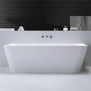 Baignoire semi-ilot en Solid Surface de la collection MATE, offrant un design contemporain et élégant, disponible à l'achat et pour la livraison.