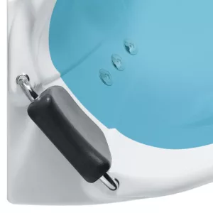 Baignoire balnéo d'angle Venise de 150 cm, offrant deux places, 20 jets massants, chromothérapie LED multicolore et ordinateur de contrôle Bluetooth, disponible à l'achat et à la livraison.