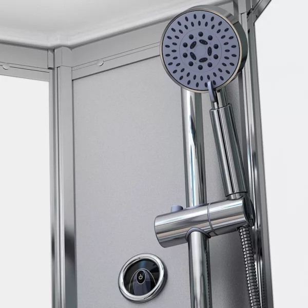 Cabine de douche hydro d'angle en blanc, mesurant 100 x 100 cm et 211 cm de hauteur, idéale pour un espace de bain moderne, disponible à l'achat et pour livraison.