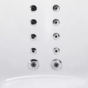 Baignoire balnéo d'angle IDYNAMIC 140 x 140 cm pour 2 personnes, équipée d'un circuit EAU AIR AIR, d'une fonction rinçage, de séchage auto, d'une connexion Bluetooth et d'une pompe puissante, disponible pour achat et livraison.