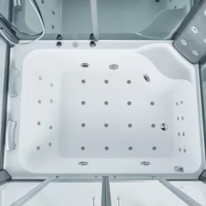 Baignoire Hammam OMEGA DUO 170 x 120 cm, équipée de fonctionnalités complètes comme un réchauffeur d'eau, un circuit EAU AIR AIR TURBO, des programmes de massage et Bluetooth, idéale pour deux personnes et disponible à l'achat avec livraison.