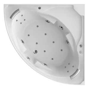 Baignoire douche hammam d'angle OMEGA S de 150 x 150 cm, équipée d'un réchauffeur d'eau, circuit EAU AIR AIR TURBO, programmes de massage et connectivité Bluetooth, disponible à l'achat et pour la livraison.