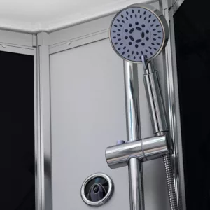 Cabine de douche hydromassante d'angle SILVER, mesurant 80 x 80 cm avec une hauteur de 211 cm, finition noire, disponible à l'achat et pour la livraison.