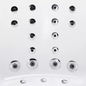 Baignoire balnéo rectangulaire KORUS IPOWER de 170 x 100 cm, équipée de 49 jets, un réchauffeur d'eau, et un système Bluetooth pour une expérience de massage relaxante, disponible à l'achat avec livraison.