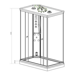 Cabine Hammam rectangulaire SILVER de 120 x 80 cm, équipée d'un générateur de vapeur de 3000 W, avec 64 jets de massage dorsal, installation aisée et robinetterie thermostatique en laiton chromé, disponible à l'achat et livraison.