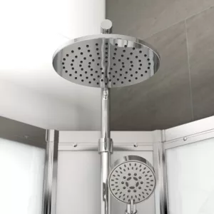 Cabine de douche asymétrique blanche de la collection SILVER, mesurant 70 x 90 x 211 cm, disponible à l'achat et à la livraison.