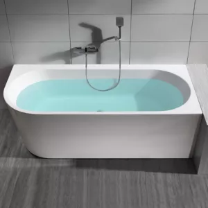 Baignoire îlot d'angle ELSA en acrylique mesurant 180 x 80 cm, conçue pour un confort optimal dans votre salle de bain, disponible à l'achat et à la livraison.