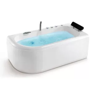 Baignoire balnéo asymétrique IRIS 170 Droite IMASSAGE de 170 x 85 cm, équipée de 20 jets, d'une pompe SILENCIA 900W, offrant une fonction de chromothérapie avec des spots LED multicouleurs et une robinetterie en laiton chromé, disponible pour achat et livraison.