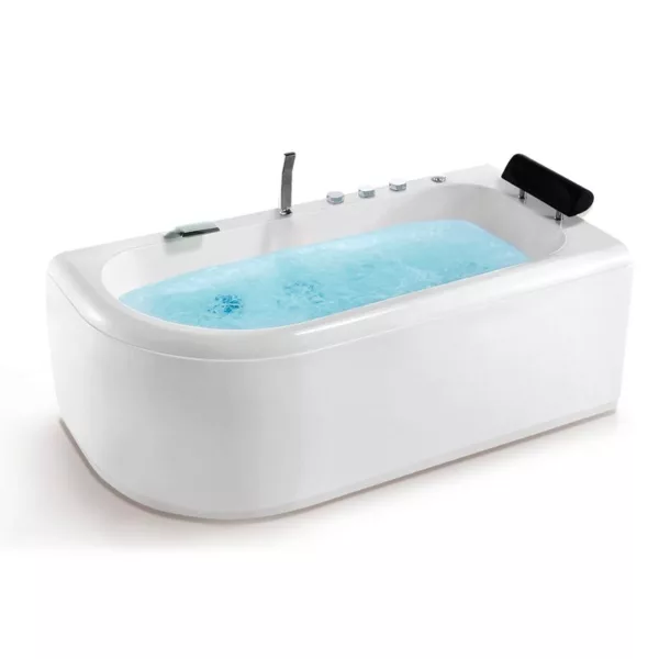 Baignoire balnéo asymétrique IRIS 170 Droite IMASSAGE de 170 x 85 cm, équipée de 20 jets, d'une pompe SILENCIA 900W, offrant une fonction de chromothérapie avec des spots LED multicouleurs et une robinetterie en laiton chromé, disponible pour achat et livraison.