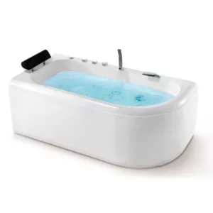 Baignoire balnéo IRIS 170 Gauche IMASSAGE, modèle asymétrique de 170 x 85 cm, équipée de 20 jets, d'une pompe SILENCIA de 900W et d'un variateur de débit d'air venturi, avec une coque ergonomique, robinetterie en laiton chromé, spot de chromothérapie LED, et châssis en inox avec pieds réglables, disponible à l'achat et pour livraison.